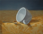 Rebecca C Gray Coffee Cup on Yellow Fabric, 8"x10", Oil on Canvas, 2011